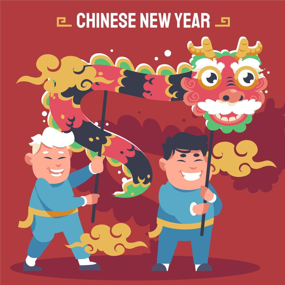 crianças felizes comemorando o ano novo chinês vetor