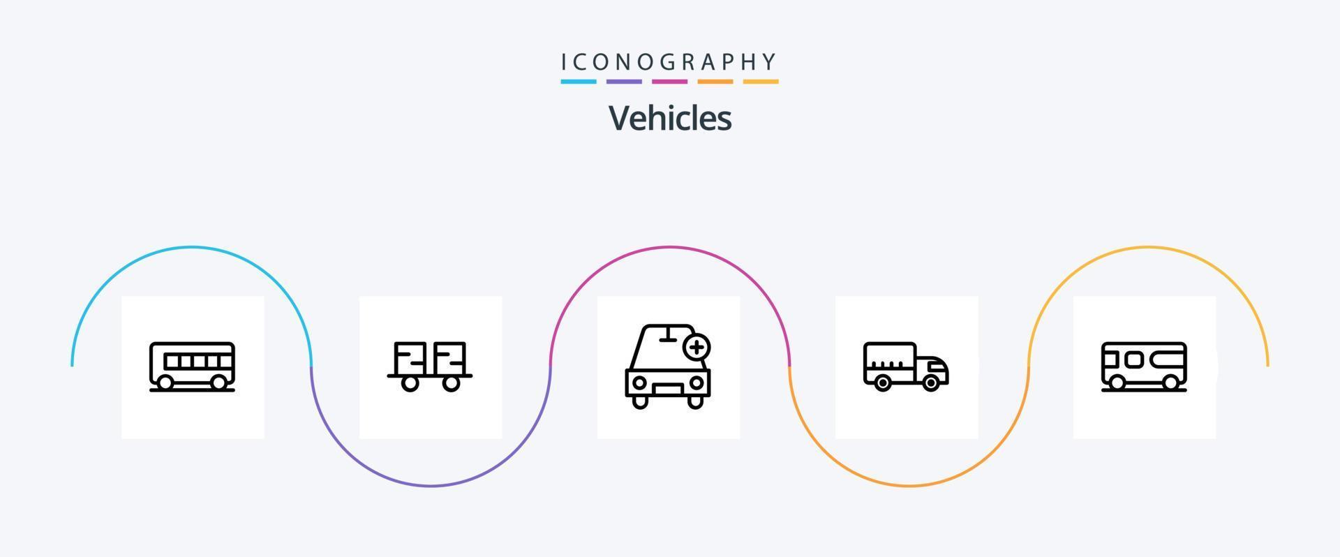 veículos linha 5 ícone pacote Incluindo ônibus. transporte. adicionar. logística. veículos vetor
