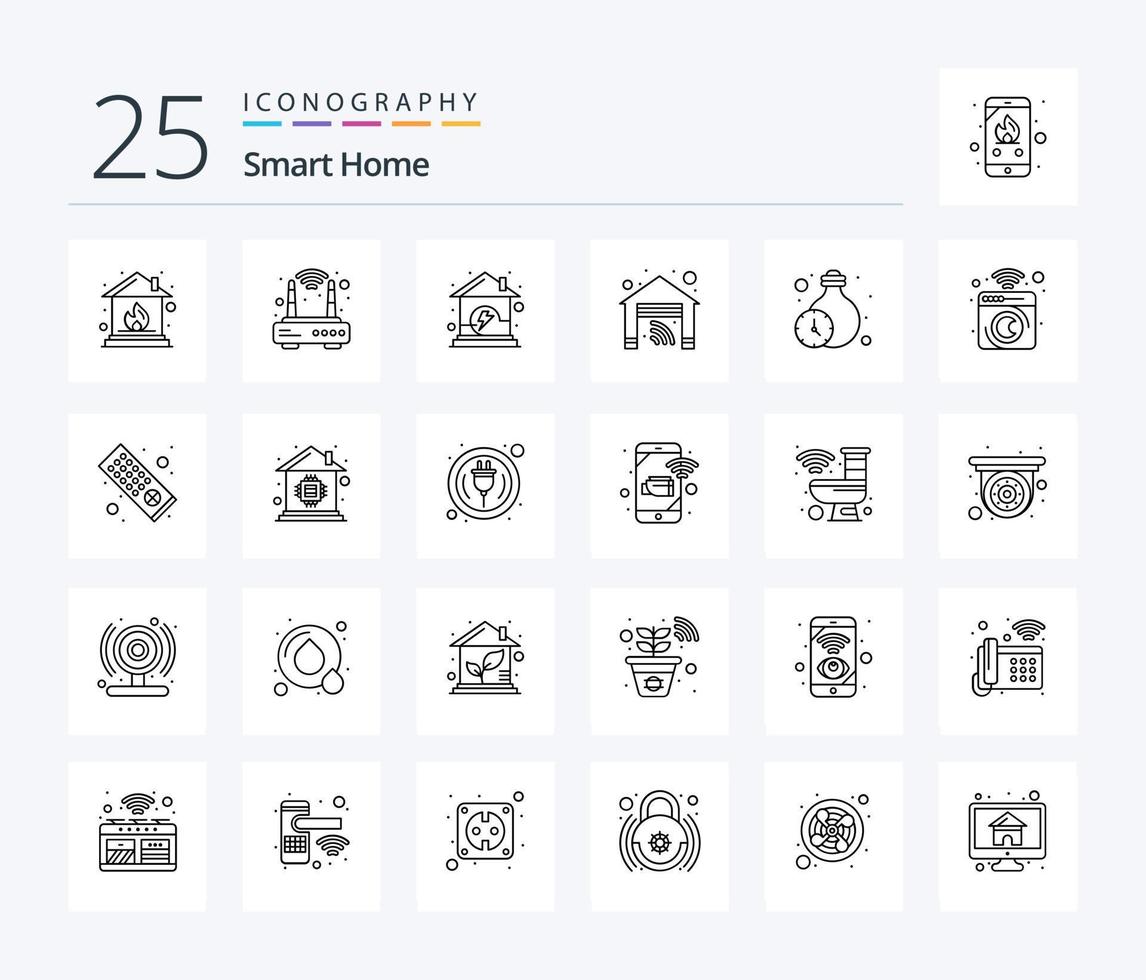 inteligente casa 25 linha ícone pacote Incluindo temporizadores. iluminação. casa. lar. casa vetor