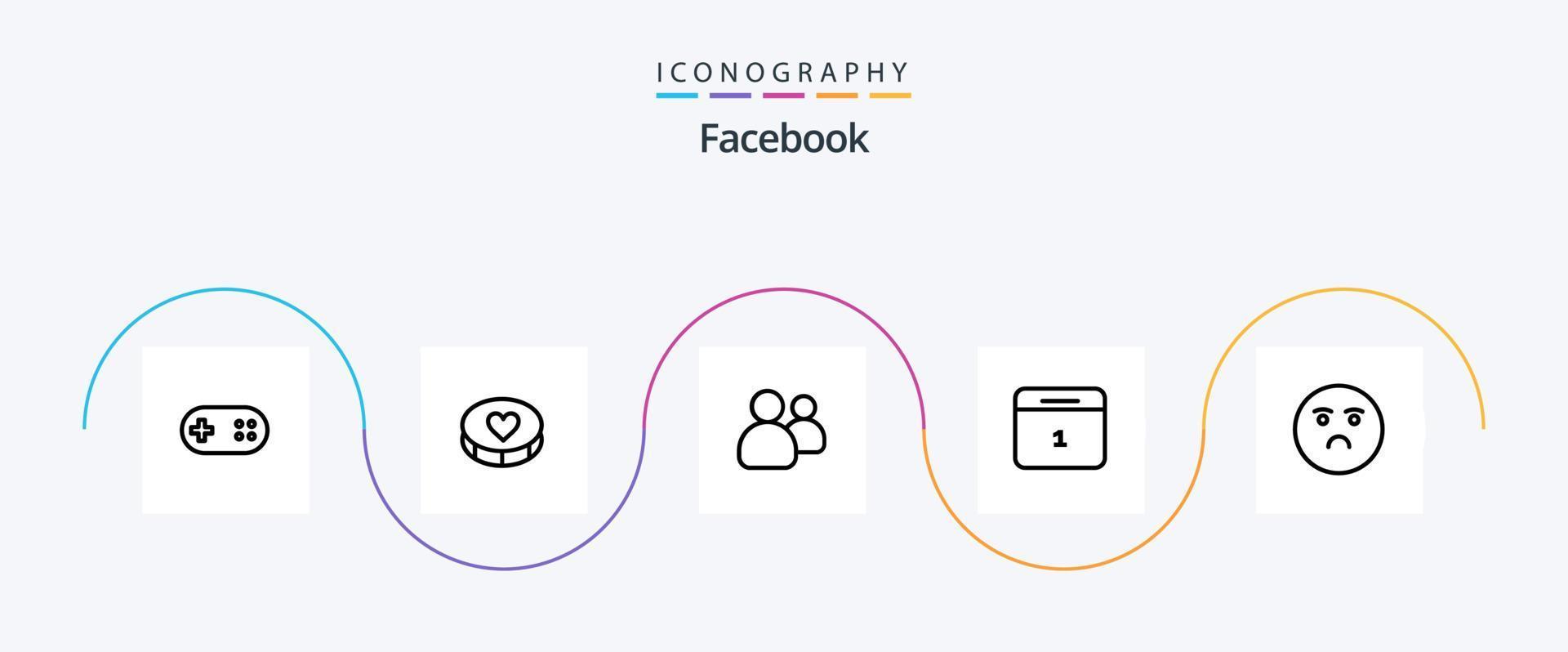 Facebook linha 5 ícone pacote Incluindo emoção. dia. amigos. mês. calendário vetor