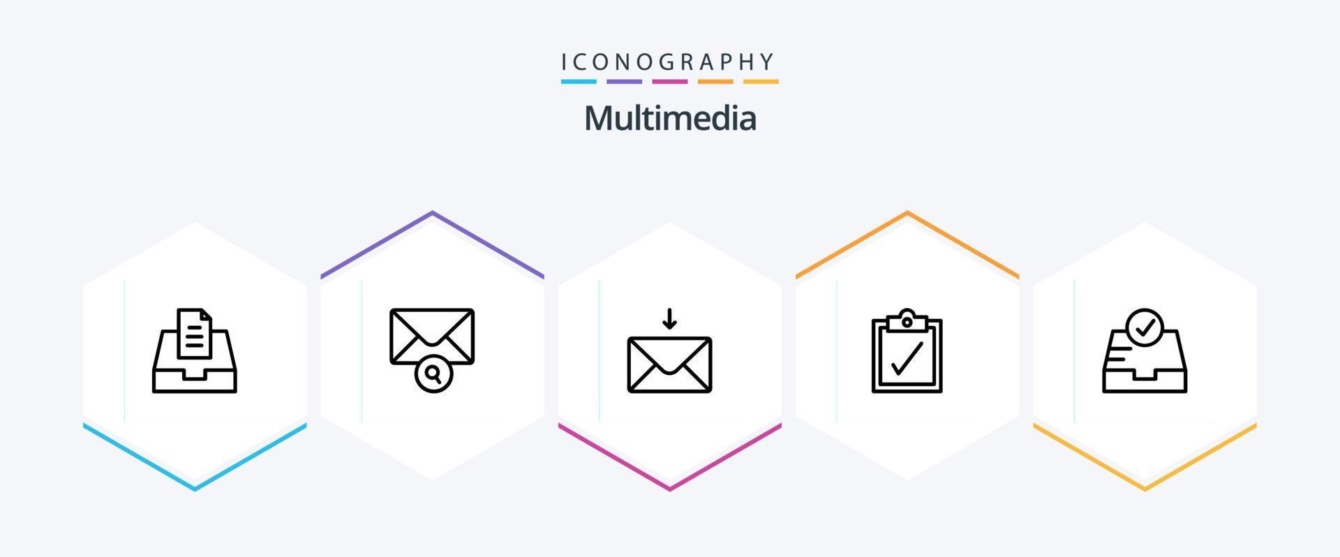 multimídia 25 linha ícone pacote Incluindo . receber. . caixa de entrada vetor