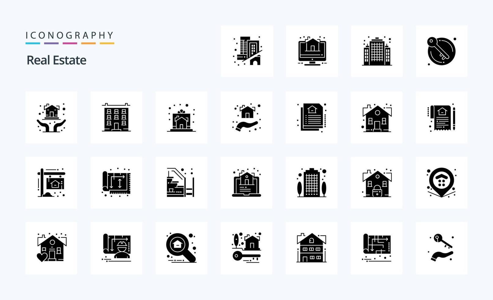 25 pacotes de ícones de glifos sólidos imobiliários vetor