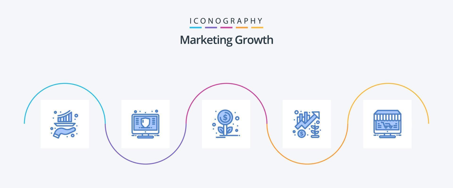 marketing crescimento azul 5 ícone pacote Incluindo acima. gerenciamento. dinheiro. crescimento. investimento vetor