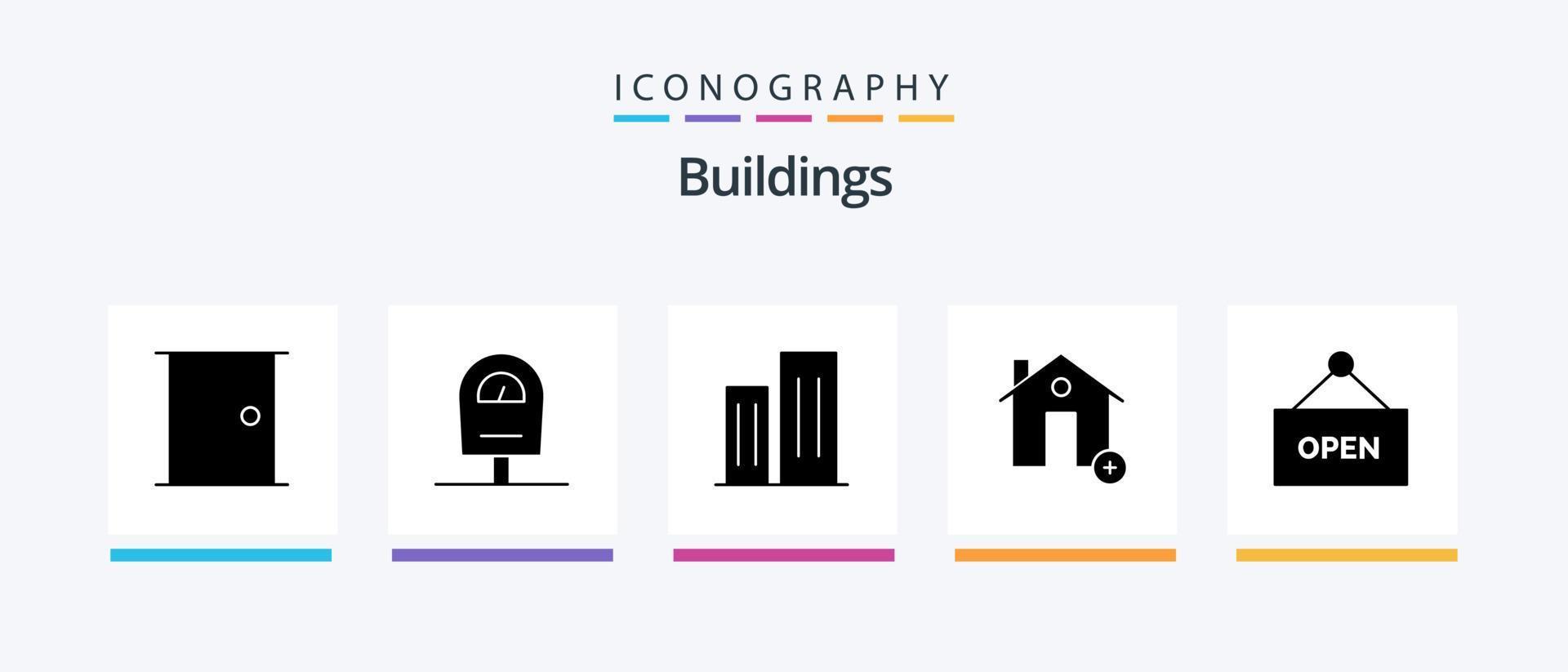 edifícios glifo 5 ícone pacote Incluindo novo. Estado. arquitetura. edifícios. arranha-céus. criativo ícones Projeto vetor