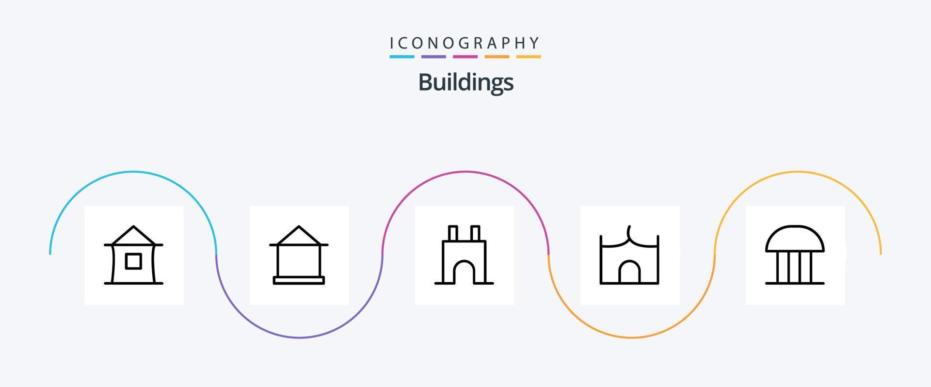 edifícios linha 5 ícone pacote Incluindo construindo. fortaleza. tribunal. quadra construção vetor