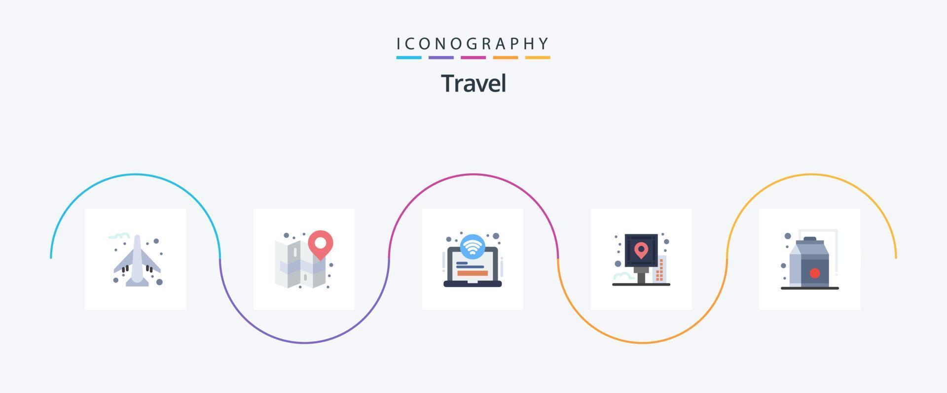 viagem plano 5 ícone pacote Incluindo Comida. publicar. área. navegação. cidade vetor