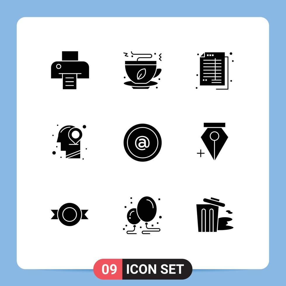 editável vetor linha pacote do 9 simples sólido glifos do o email mente contas mapa cabeça editável vetor Projeto elementos