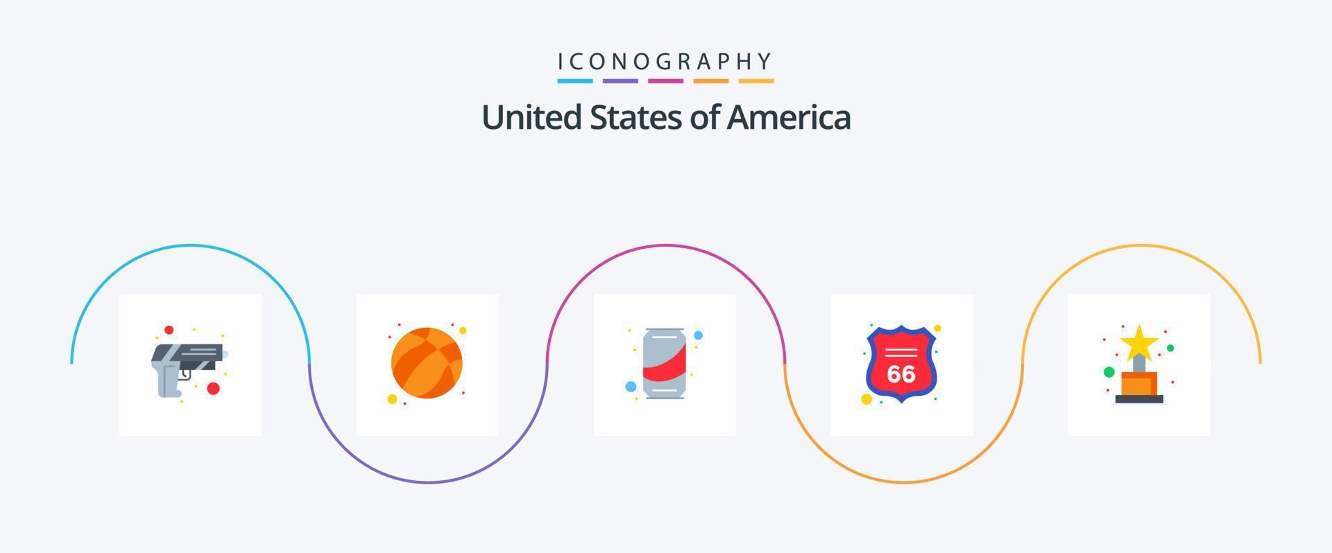 EUA plano 5 ícone pacote Incluindo prêmio. americano. cerveja. placa. segurança vetor