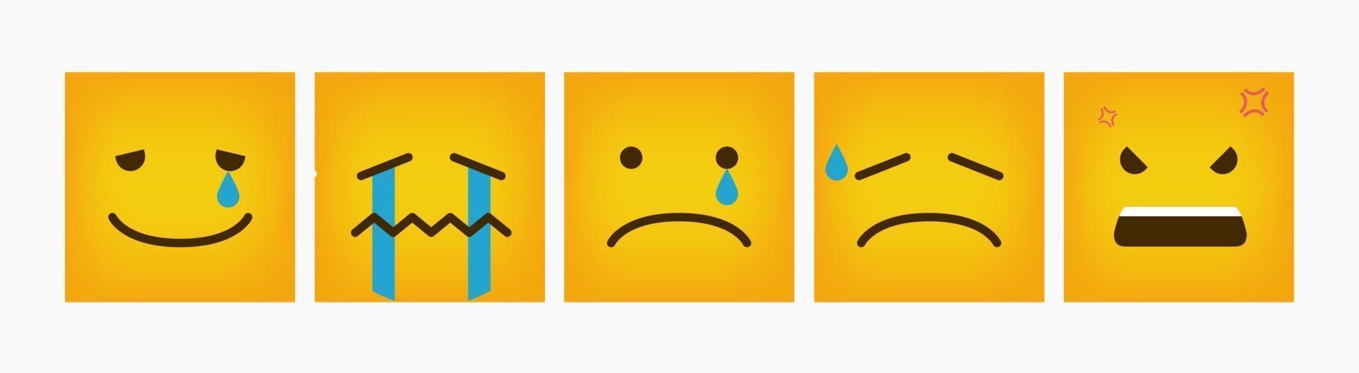 conjunto de emoticons quadrados de reação de design - vetor