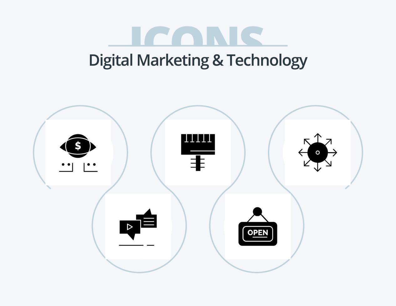 digital marketing e tecnologia glifo ícone pacote 5 ícone Projeto. Publicidades. borda. abrir. anúncio. digital vetor