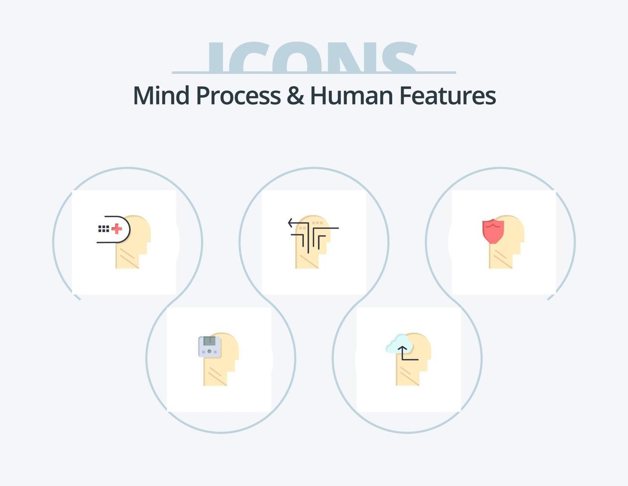 mente processo e humano características plano ícone pacote 5 ícone Projeto. escudo. mente. cabeça. pensamento. mente vetor