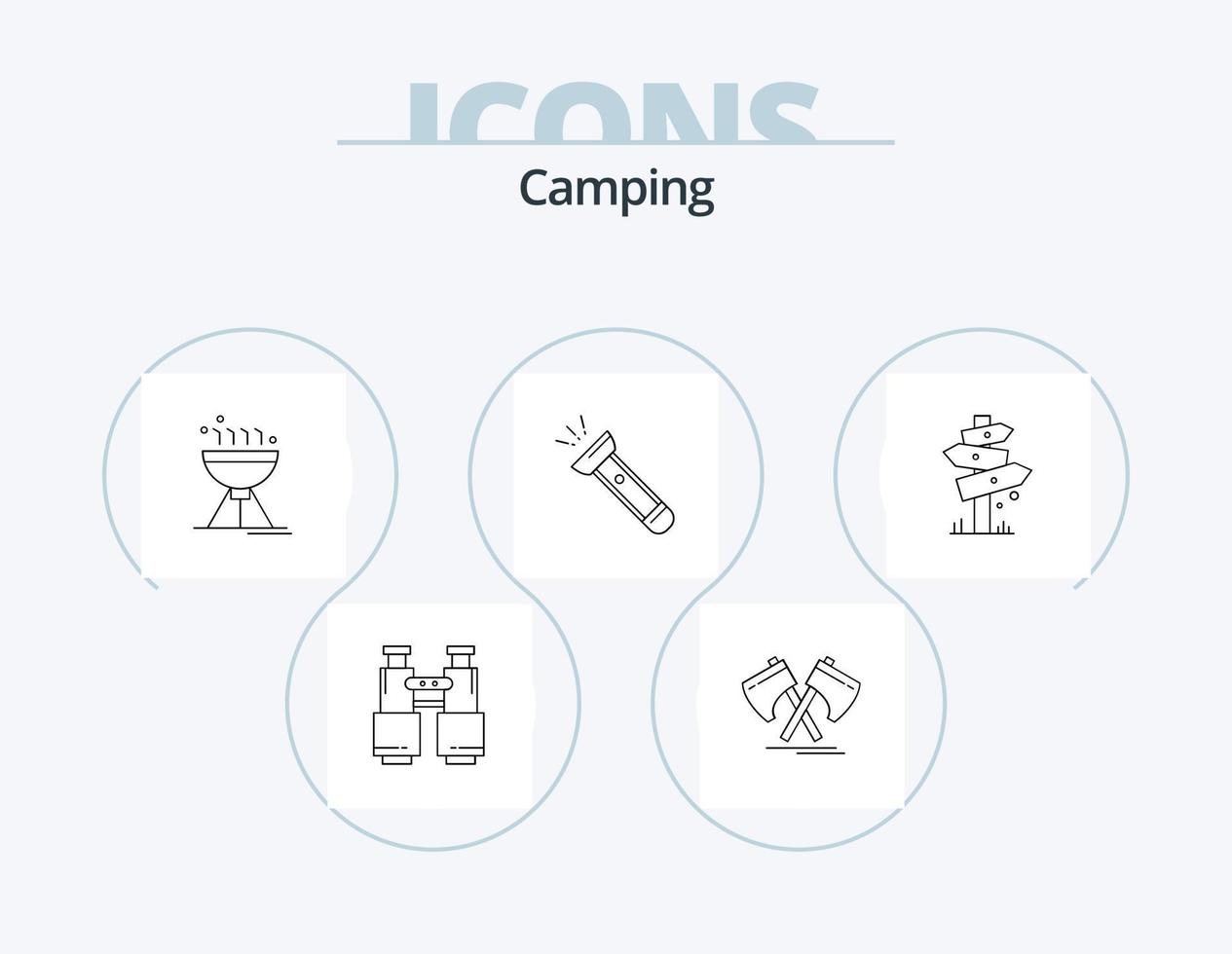 acampamento linha ícone pacote 5 ícone Projeto. comunicação. walkie. nascer do sol. pinheiros. selva vetor