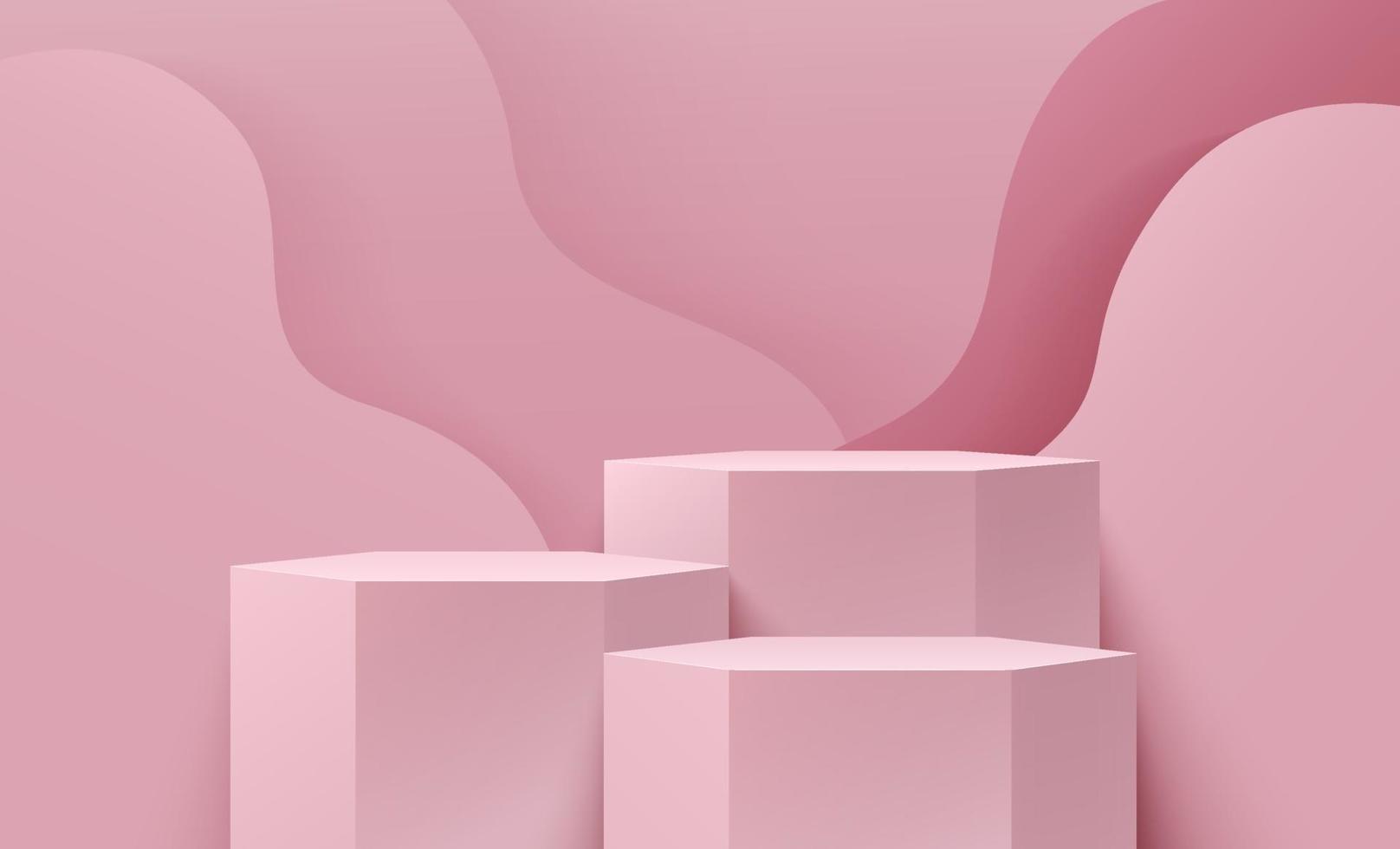 exibição de hexágono abstrato para produto no site em moderno. renderização de fundo com pódio e cena de parede de textura de curva rosa claro mínimo, design de forma geométrica de renderização 3d pastel. eps10 do vetor