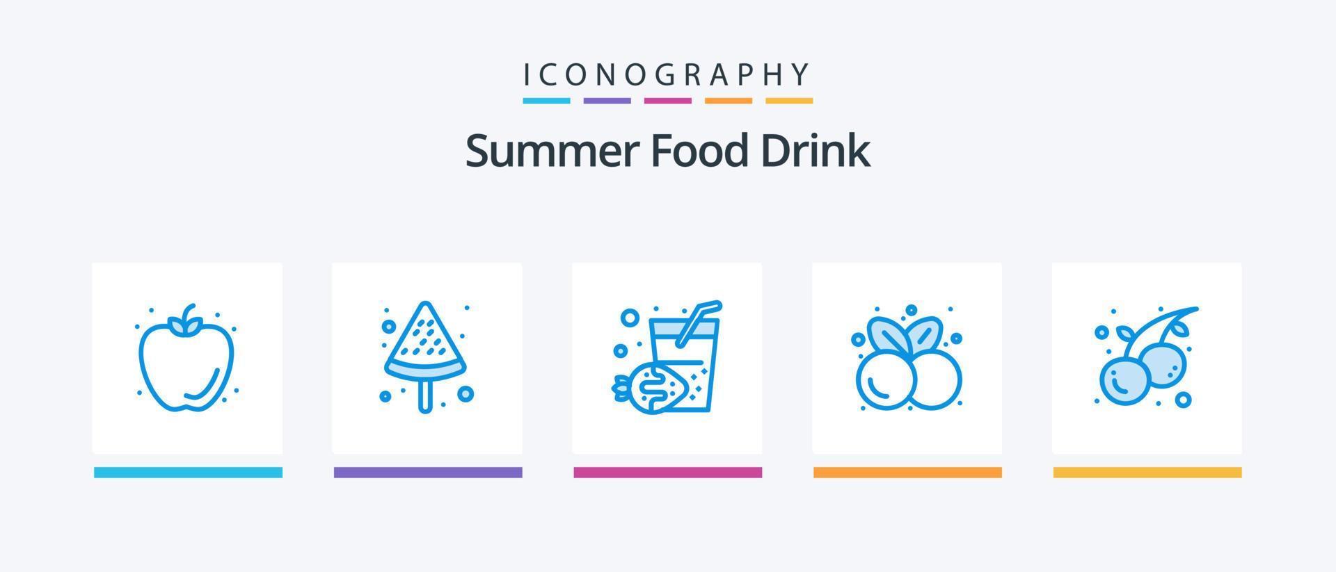 verão Comida beber azul 5 ícone pacote Incluindo fruta. Comida. feriado. verão. fruta. criativo ícones Projeto vetor