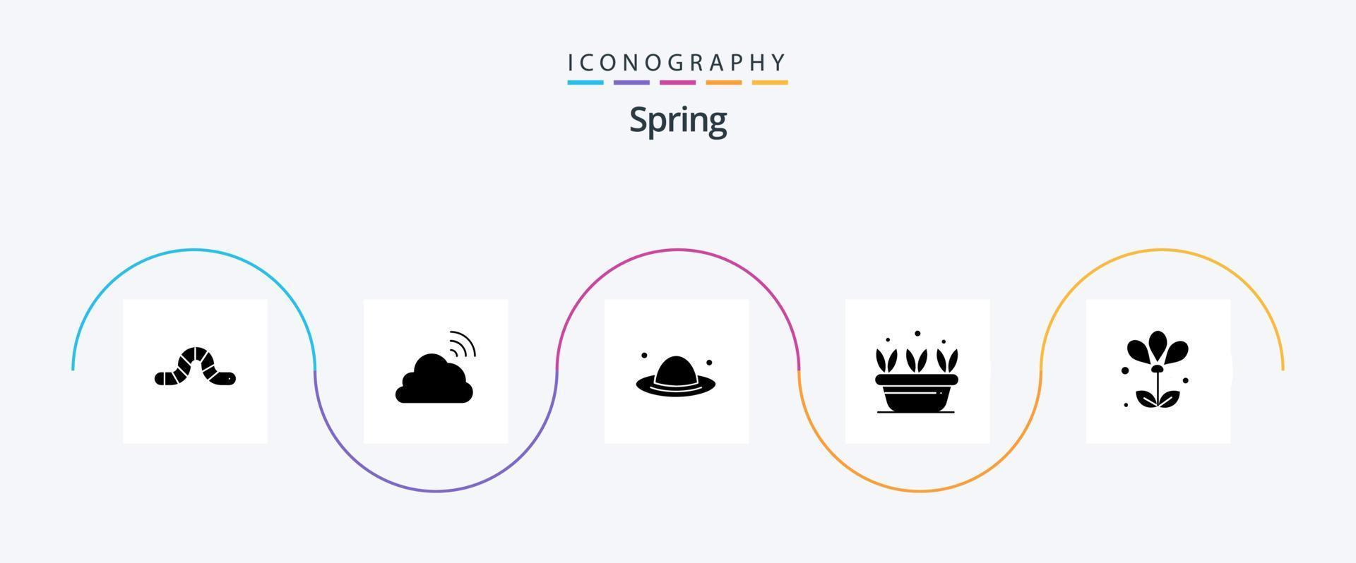 Primavera glifo 5 ícone pacote Incluindo flor. plantar. clima. folha. Primavera vetor