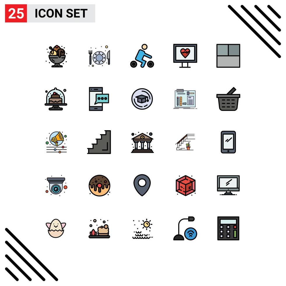 25 preenchidas linha plano cor conceito para sites Móvel e apps cozido rede bicicleta pulso coração editável vetor Projeto elementos