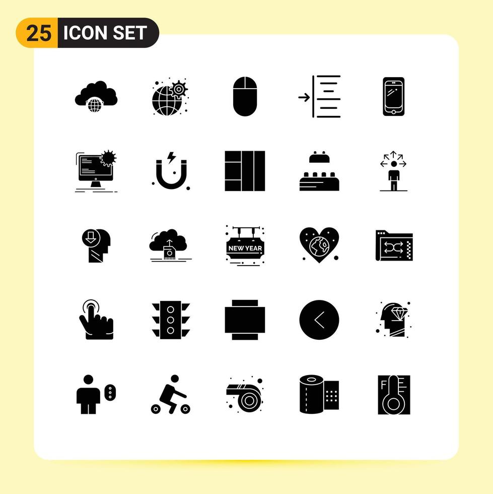 conjunto do 25 vetor sólido glifos em rede para Huawei inteligente telefone configurações telefone esquerda editável vetor Projeto elementos