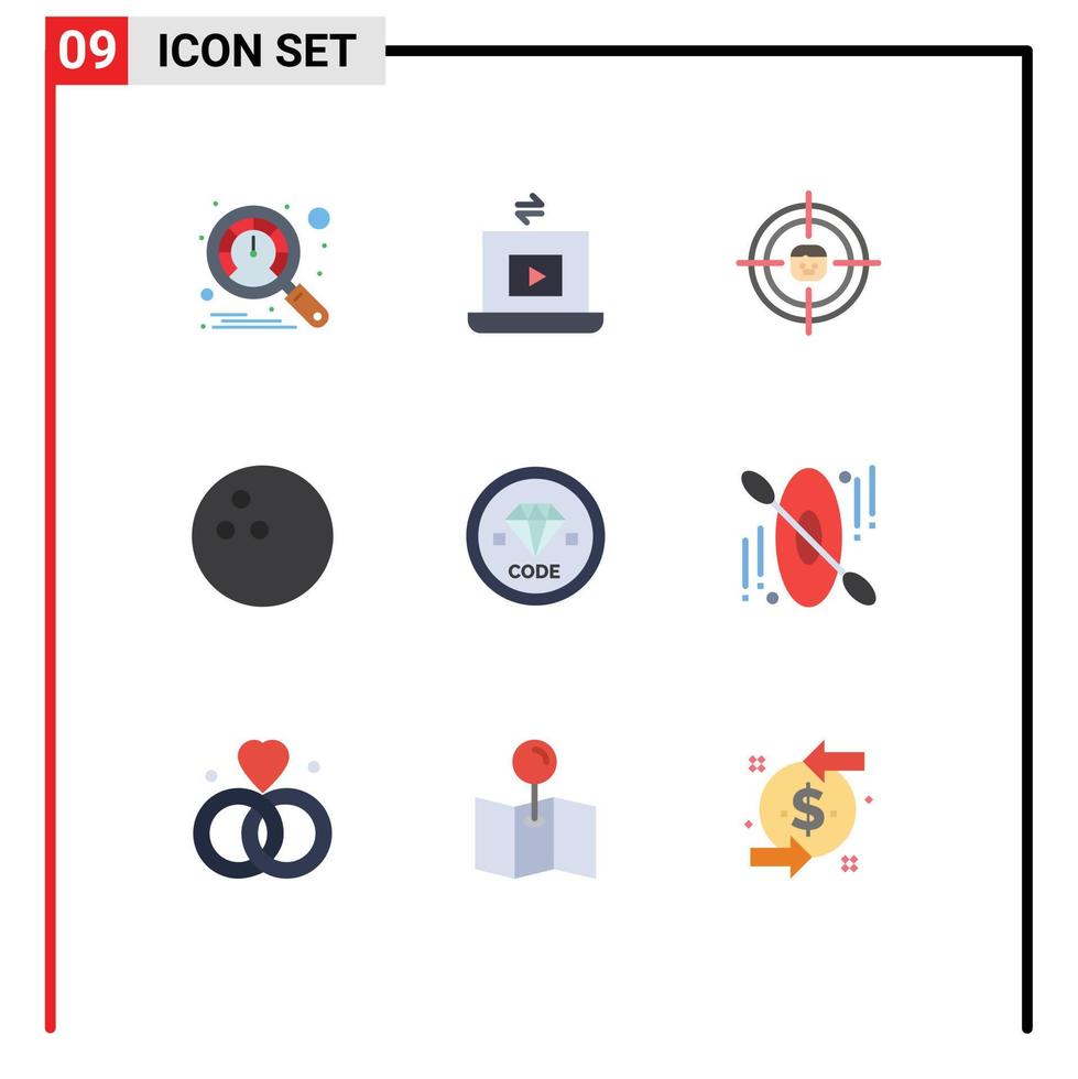 Móvel interface plano cor conjunto do 9 pictogramas do desenvolvimento codificação humano código boliche editável vetor Projeto elementos