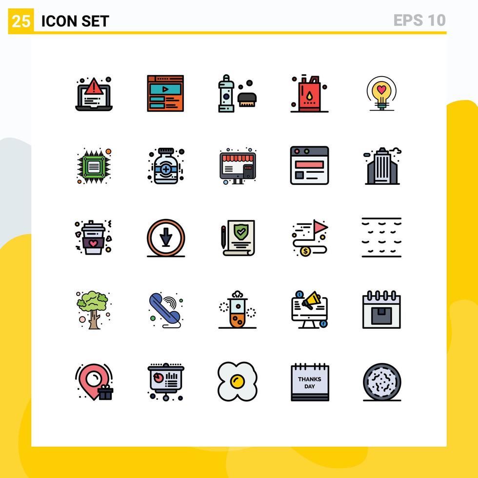 Móvel interface preenchidas linha plano cor conjunto do 25 pictogramas do poder galão banho energia chuveiro editável vetor Projeto elementos