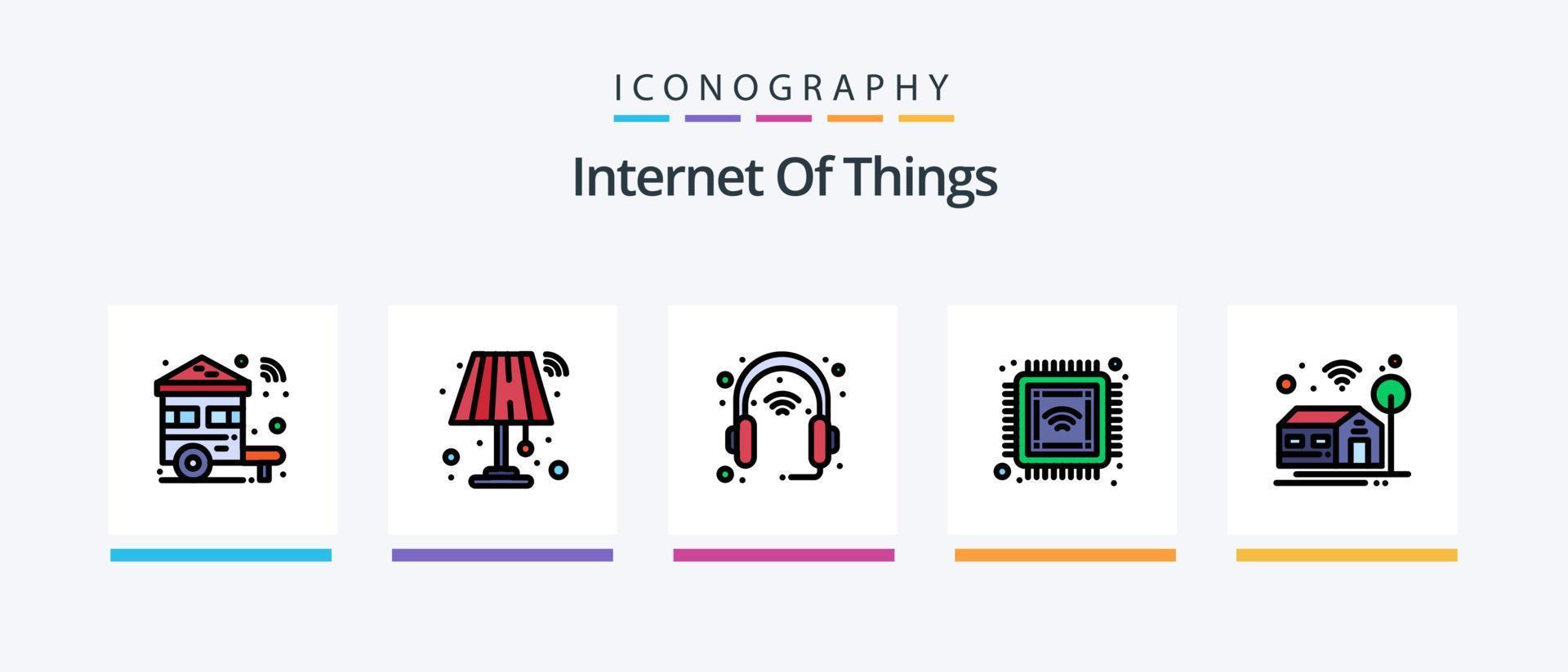 Internet do coisas linha preenchidas 5 ícone pacote Incluindo temperatura. Wi-fi. carro. inteligente. inteligente. criativo ícones Projeto vetor