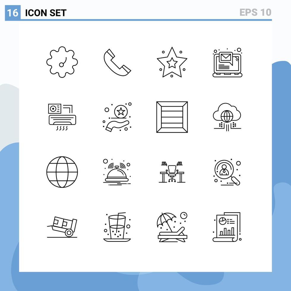 16 universal esboço sinais símbolos do Prêmio ac Estrela condição do ar notificação editável vetor Projeto elementos