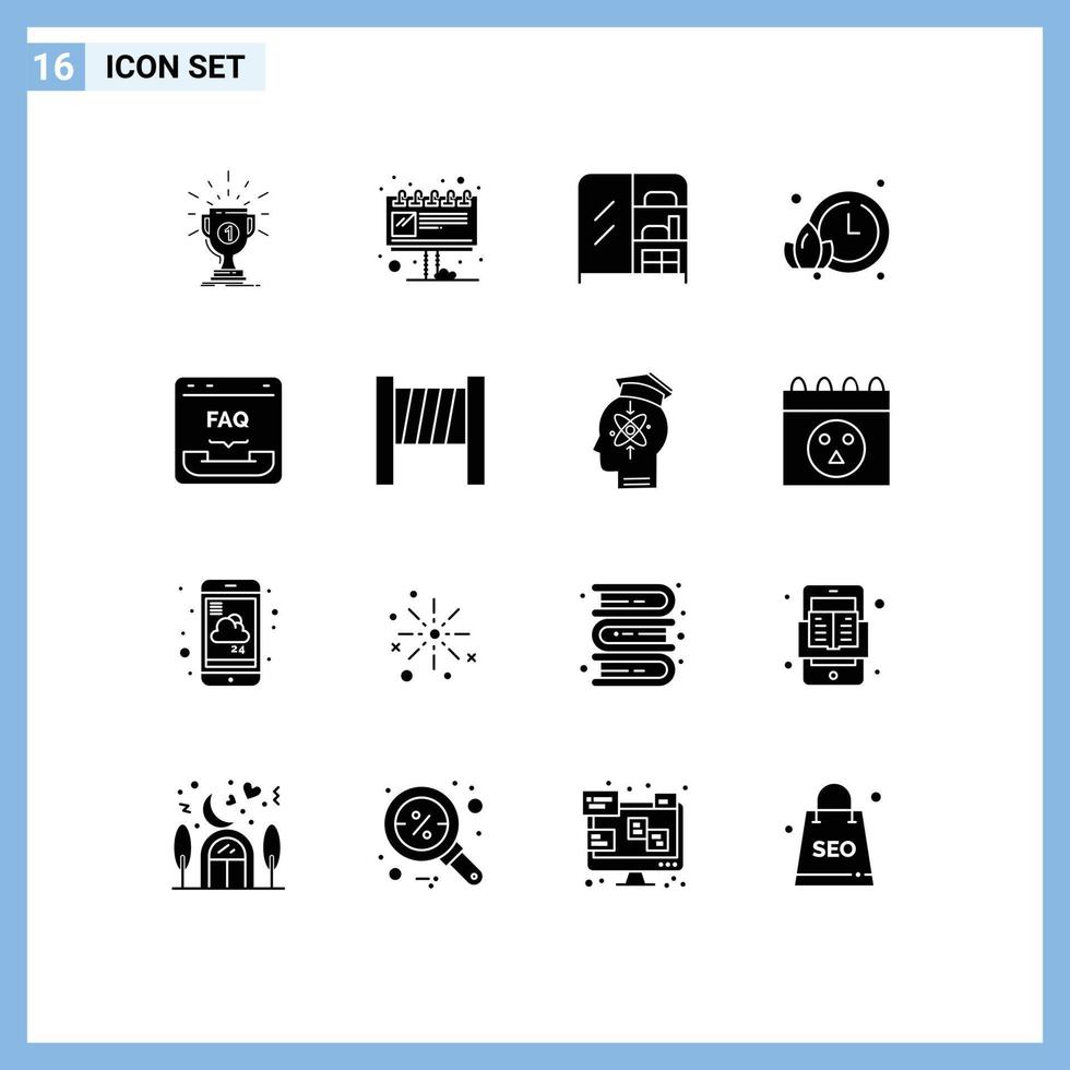 16 do utilizador interface sólido glifo pacote do moderno sinais e símbolos do contato navegador de Anúncios Assistir lótus editável vetor Projeto elementos