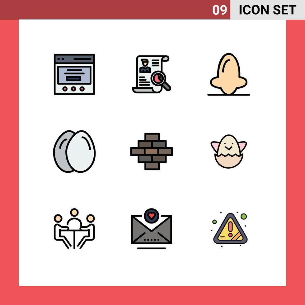 editável vetor linha pacote do 9 simples linha preenchida plano cores do tijolos ovo procurar frango remédio editável vetor Projeto elementos