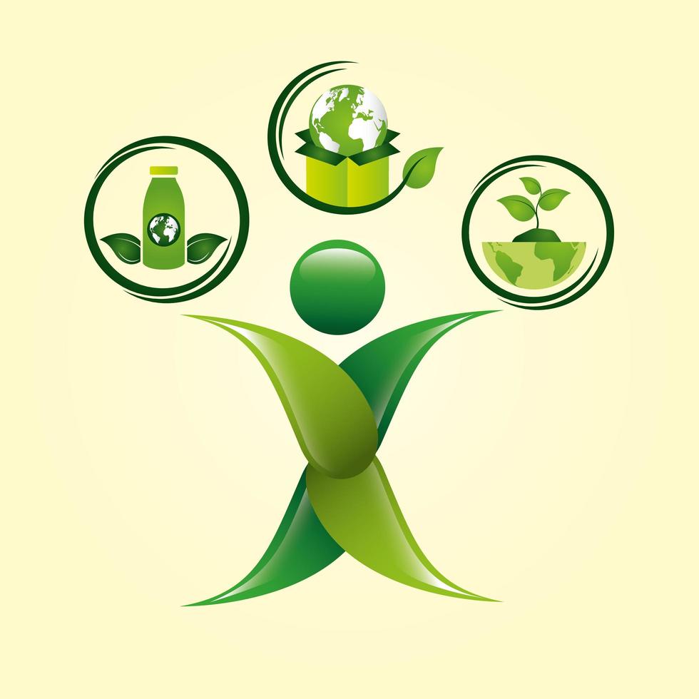 cartaz ecológico com figura humana e ícones vetor