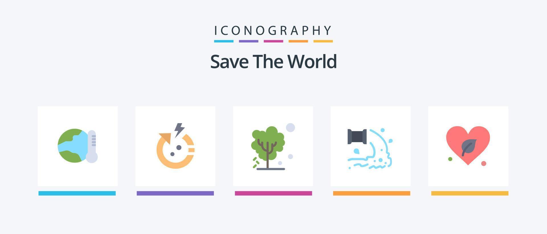 Salve  a mundo plano 5 ícone pacote Incluindo desperdício. indústria. mundo. fábrica. árvore. criativo ícones Projeto vetor