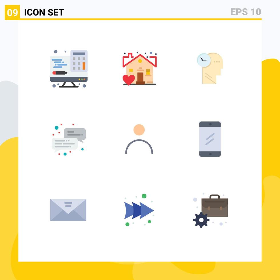 universal ícone símbolos grupo do 9 moderno plano cores do do utilizador personalização mente pessoal bate-papo editável vetor Projeto elementos