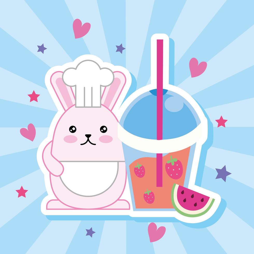 Coelhinho fofo kawaii com smoothie de morango vetor