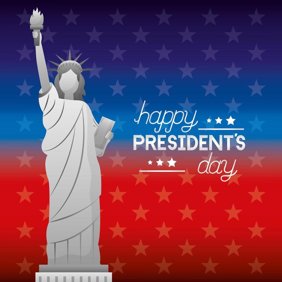 cartaz de celebração do feliz dia do presidente com estátua americana vetor