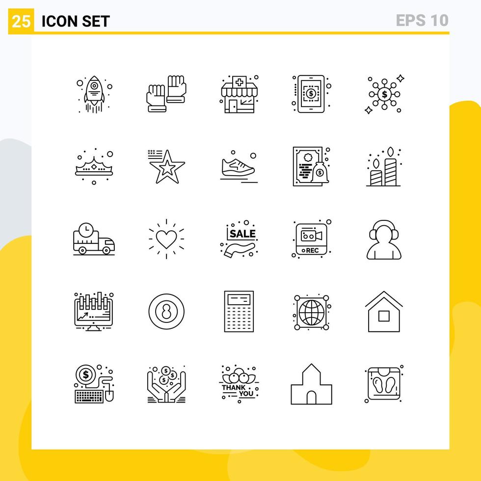 25 criativo ícones moderno sinais e símbolos do moda rede farmácia compartilhar moeda símbolo editável vetor Projeto elementos