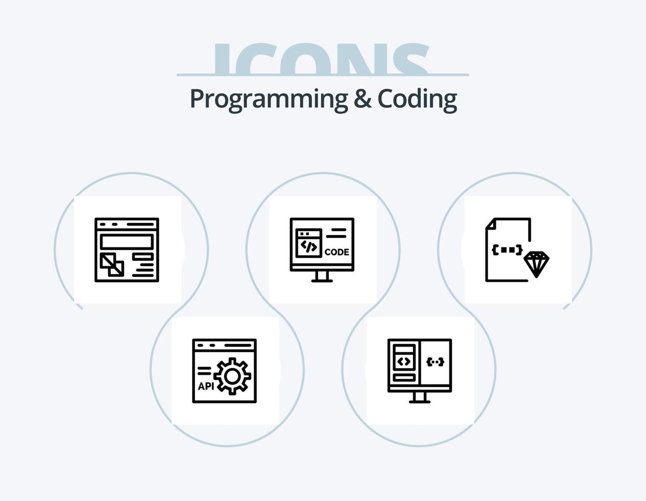 programação e codificação linha ícone pacote 5 ícone Projeto. desenvolvimento. codificação. desenvolvimento. erro. desenvolve vetor