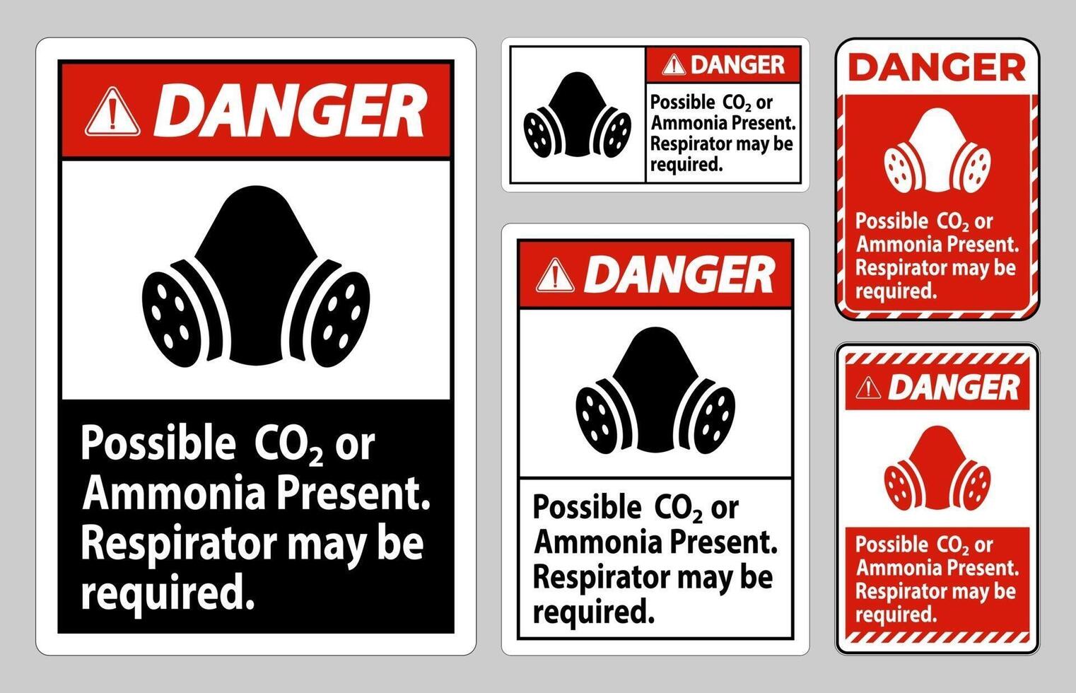Perigo sinal ppe possível CO2 ou amônia presente, respirador pode ser necessário vetor