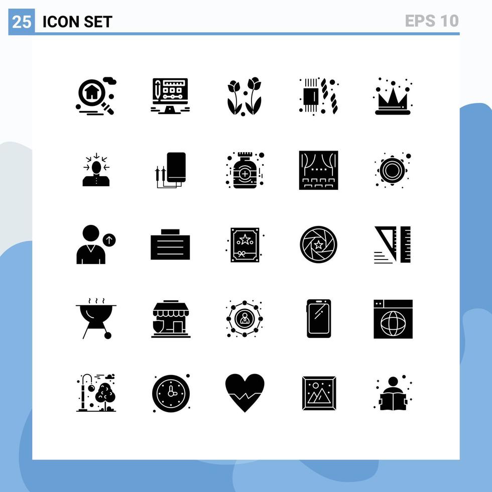 Móvel interface sólido glifo conjunto do 25 pictogramas do escolha Império natureza coroa doce editável vetor Projeto elementos