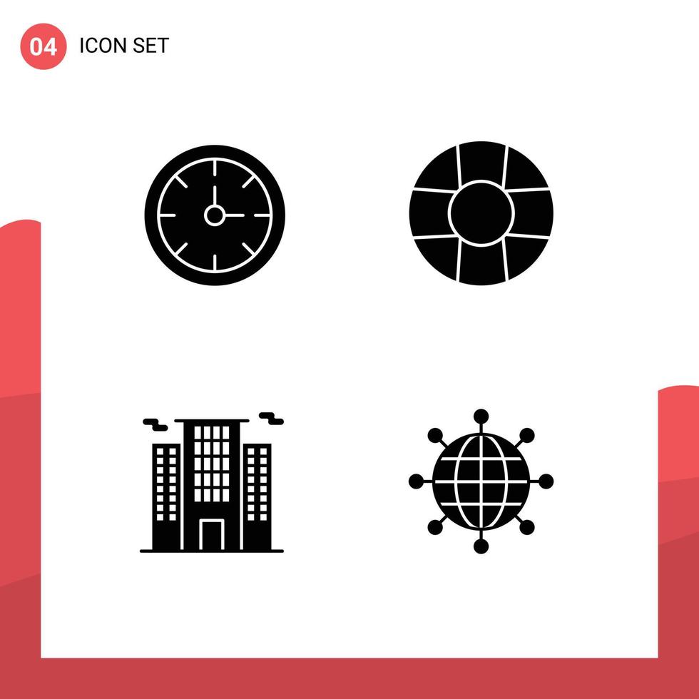 4 temático vetor sólido glifos e editável símbolos do alarme trabalhos Tempo construção conexões editável vetor Projeto elementos