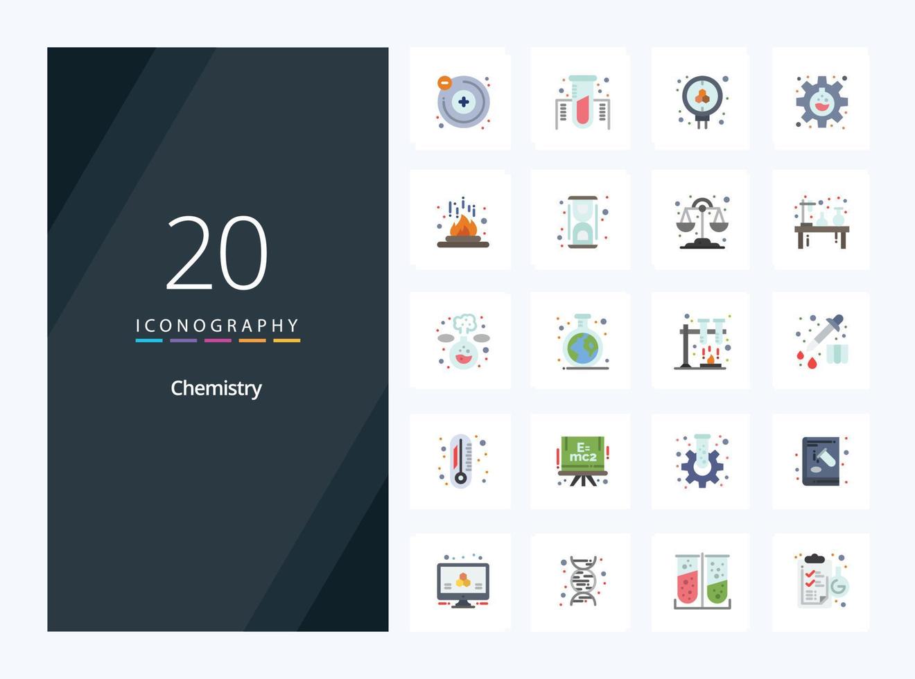 20 química plano cor ícone para apresentação vetor