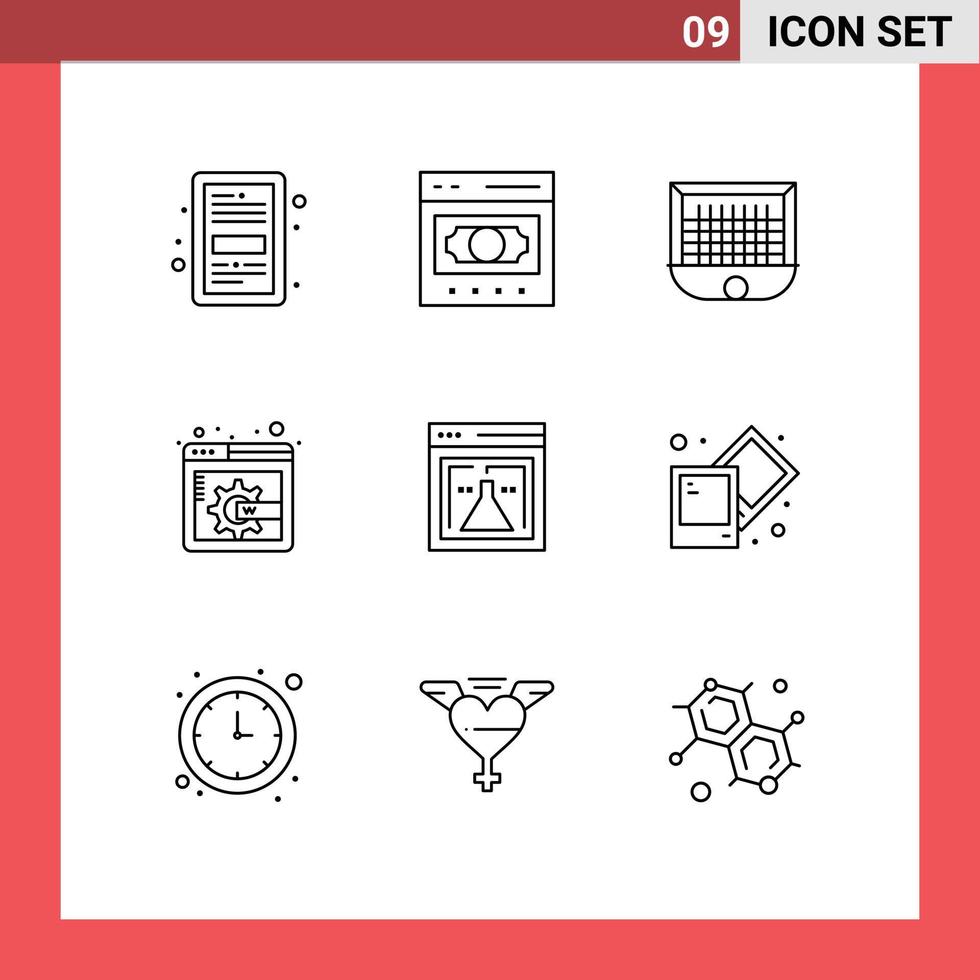 9 do utilizador interface esboço pacote do moderno sinais e símbolos do frasco exibição página conteúdo dinheiro futebol trave editável vetor Projeto elementos