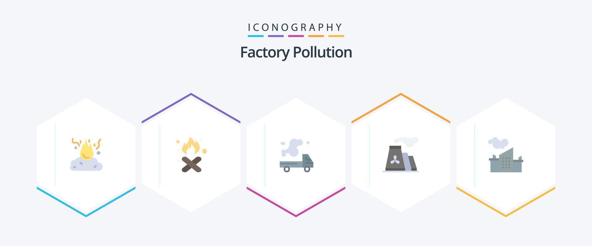 fábrica poluição 25 plano ícone pacote Incluindo poluição. indústria. gás. fábrica. Produção vetor