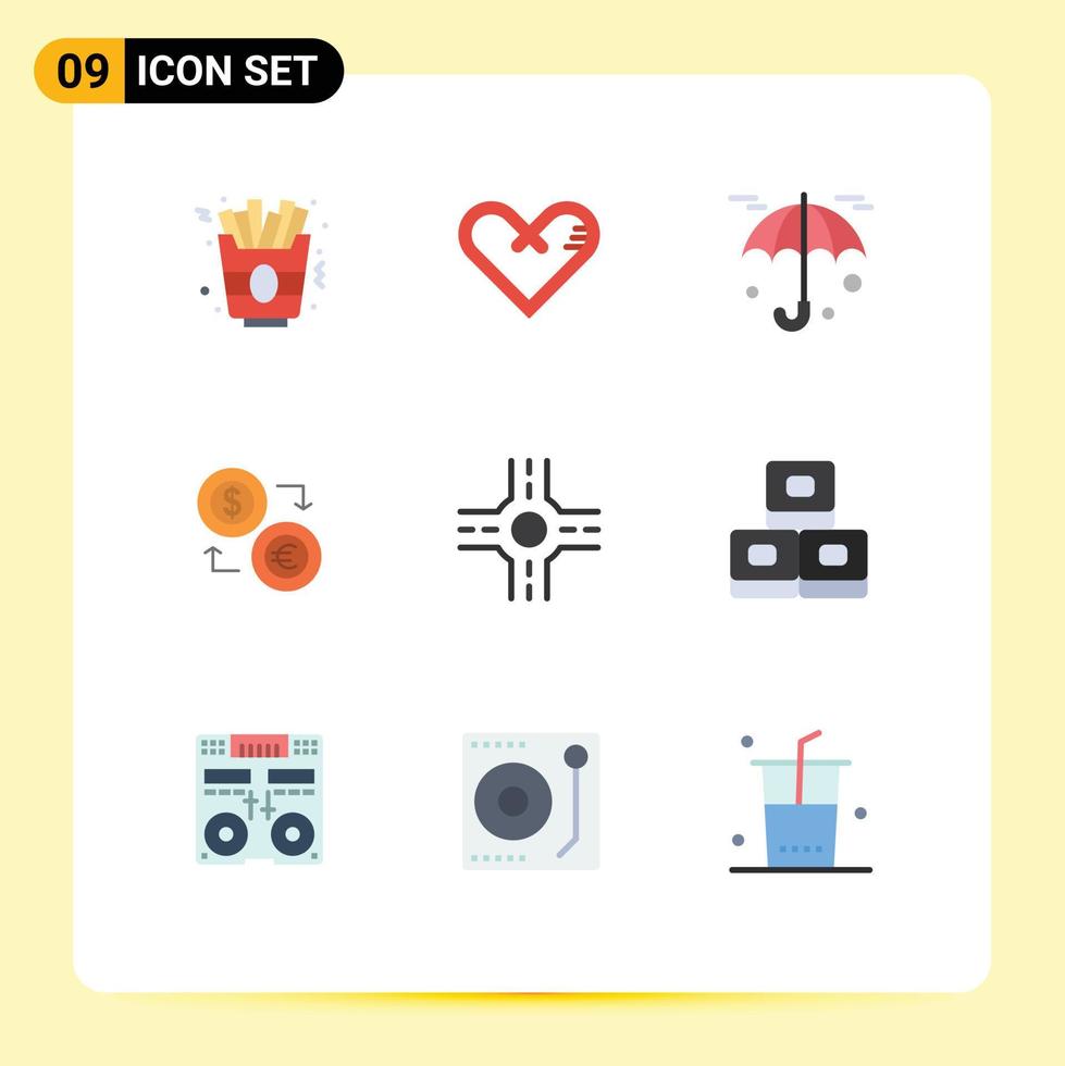 Móvel interface plano cor conjunto do 9 pictogramas do financeiro euro seguro dólar moedas editável vetor Projeto elementos