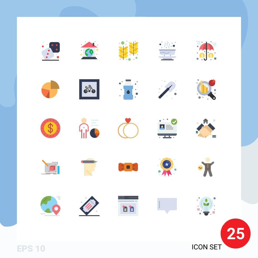 Móvel interface plano cor conjunto do 25 pictogramas do ativos Comida Fazenda sopa tigela editável vetor Projeto elementos