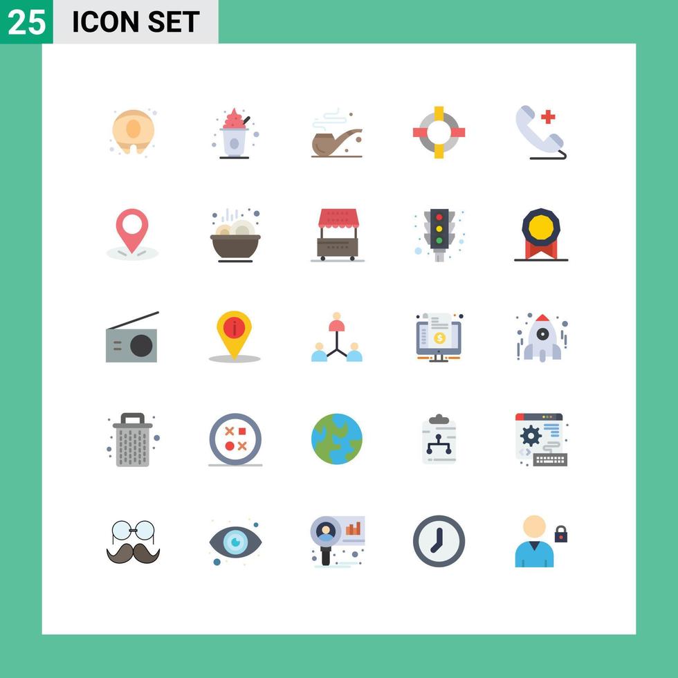 Móvel interface plano cor conjunto do 25 pictogramas do GPS mais fumaça telefone Apoio, suporte editável vetor Projeto elementos