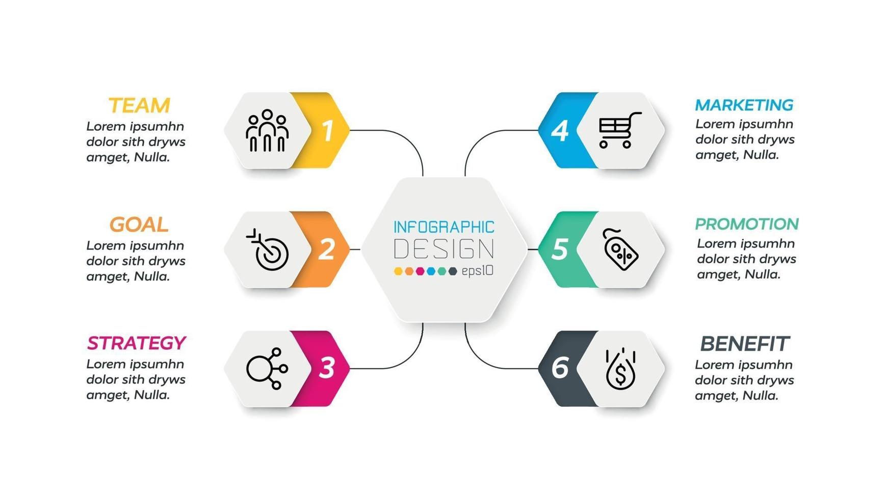 6 passos para investir ou mostrar um plano e apresentar seus resultados em uma empresa ou organização comercial. projeto infográfico. vetor