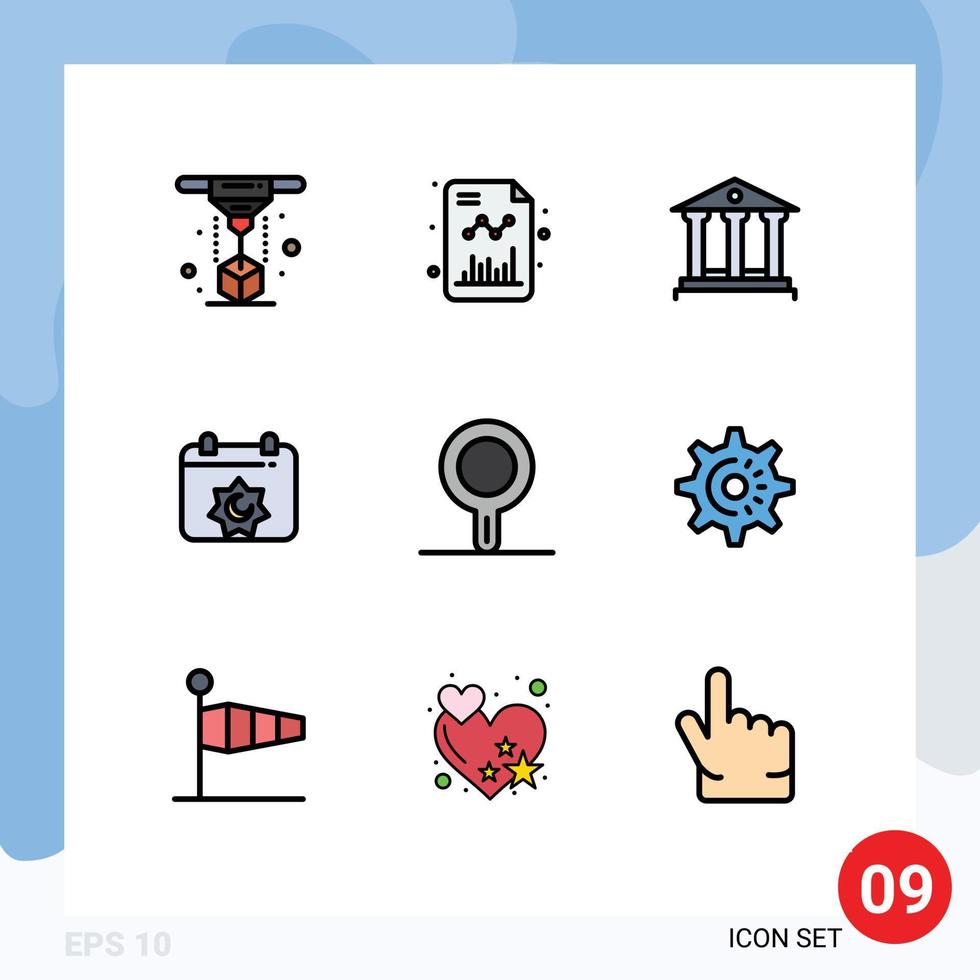 9 do utilizador interface linha preenchida plano cor pacote do moderno sinais e símbolos do panela muçulmano banco islâmico calendário editável vetor Projeto elementos