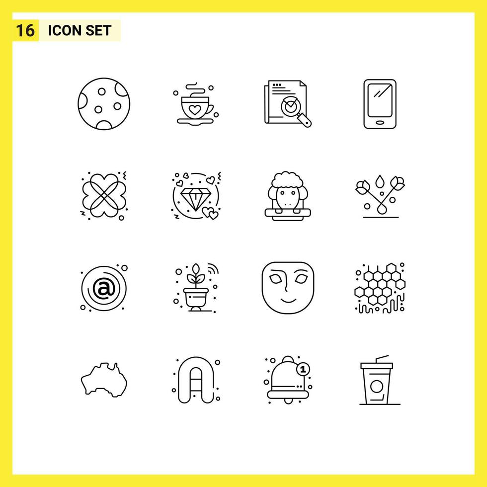 16 do utilizador interface esboço pacote do moderno sinais e símbolos do andróide inteligente telefone amor telefone página procurar editável vetor Projeto elementos