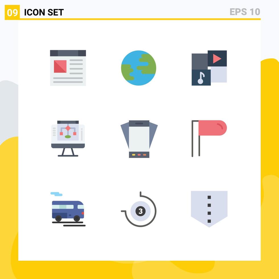 universal ícone símbolos grupo do 9 moderno plano cores do telefone dispositivo vídeo computador compartilhar editável vetor Projeto elementos