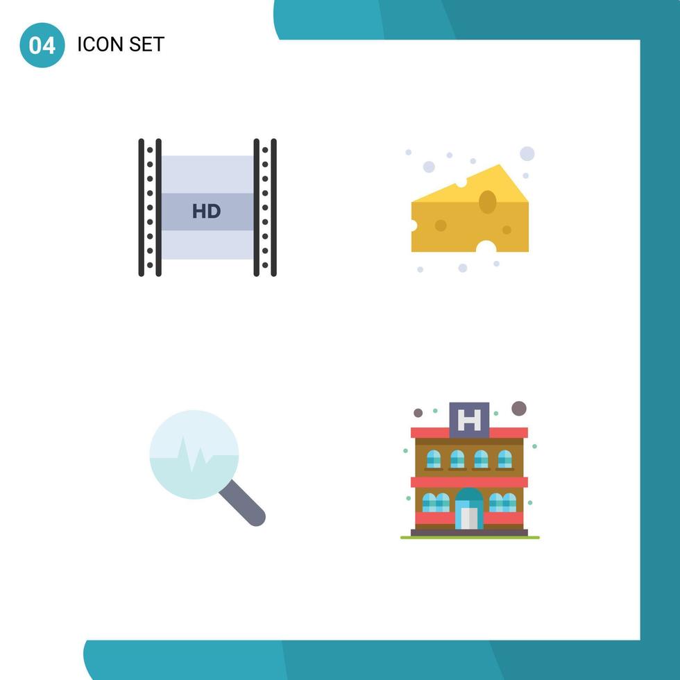 4 plano ícone conceito para sites Móvel e apps digital vídeo transmissão supermercado hd transmissão queijo informação gráficos editável vetor Projeto elementos