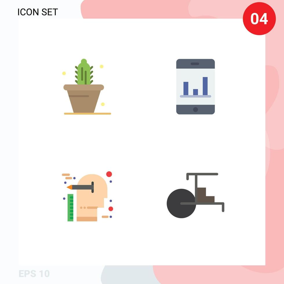 grupo do 4 plano ícones sinais e símbolos para cacto pensando Primavera Smartphone mente editável vetor Projeto elementos