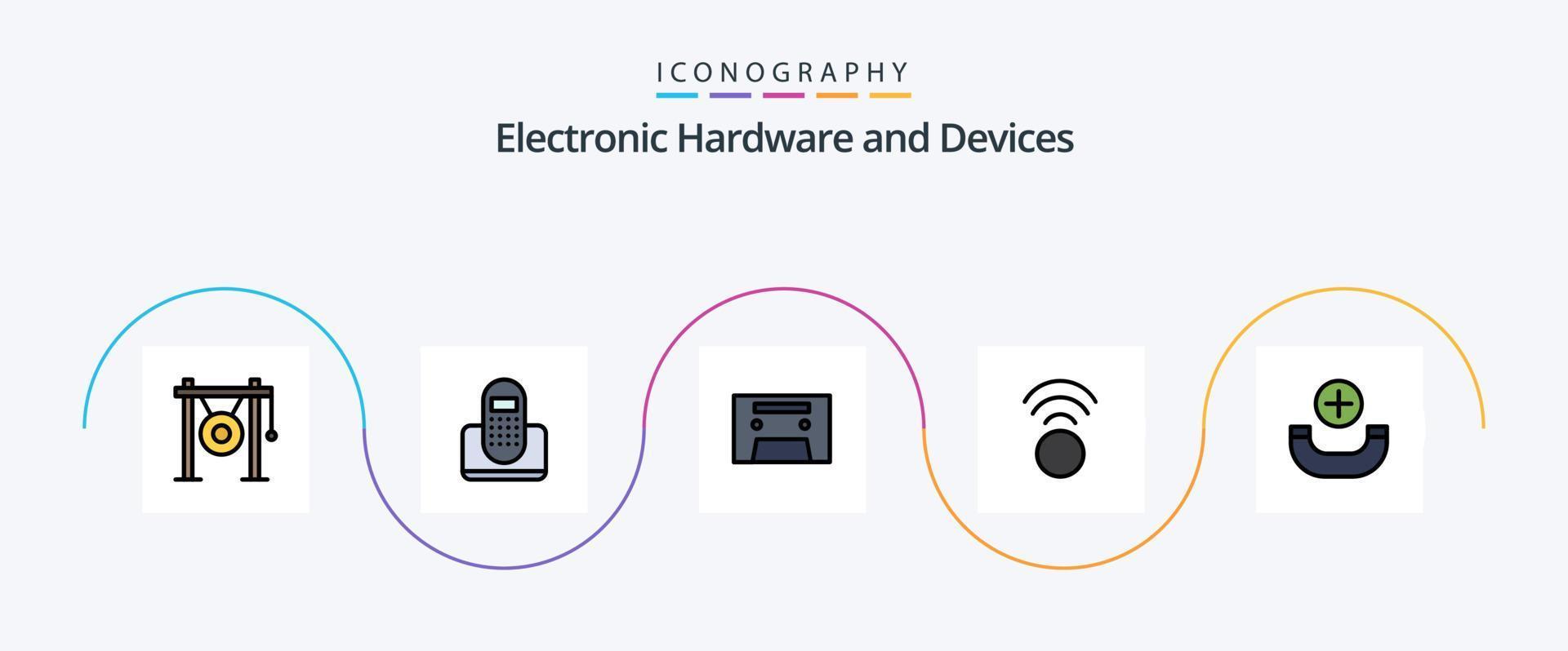 dispositivos linha preenchidas plano 5 ícone pacote Incluindo novo. Wi-fi. dispositivo. sinal. vintage vetor